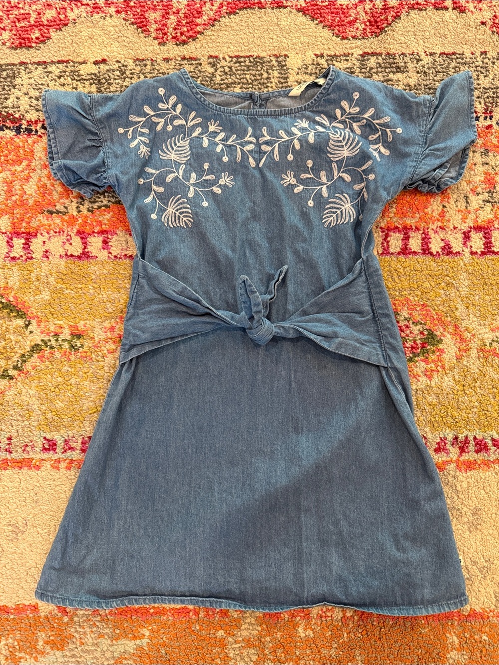 Lucky Brand Blue Denim Embroidered Tie-Waist Dress for Girls